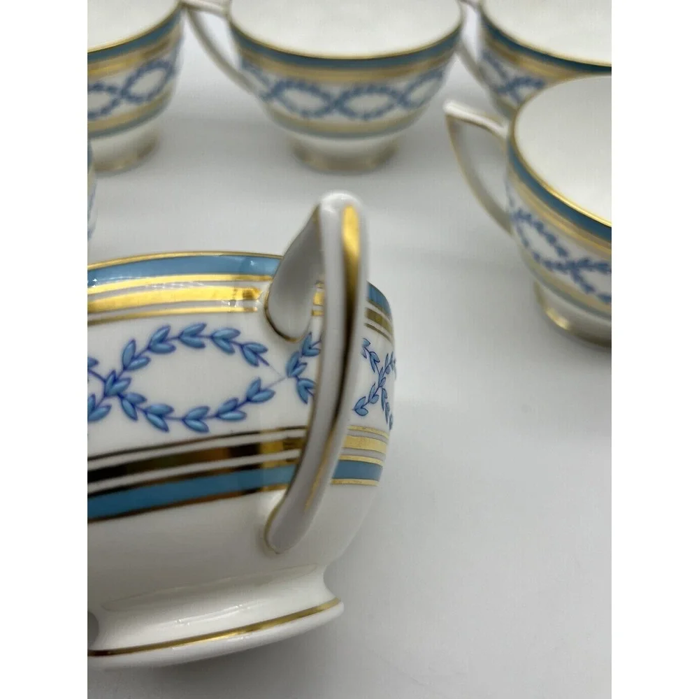 Vintage Minton Antoinette Aqua Raised Pattern Blue Turquoise & Gold 6 Cups ONLY